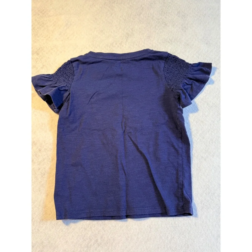 Cat & Jack Girls Navy Blue Smocked Ruffle Sleeve T-Shirt Size XS 4-5